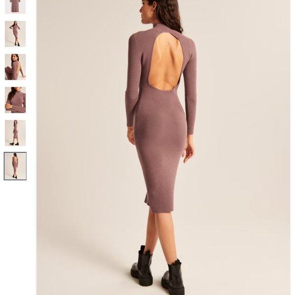 Abercrombie Open-Back Midi Sweater Dress Brown Size Small Regular Length - Picture 6 of 6